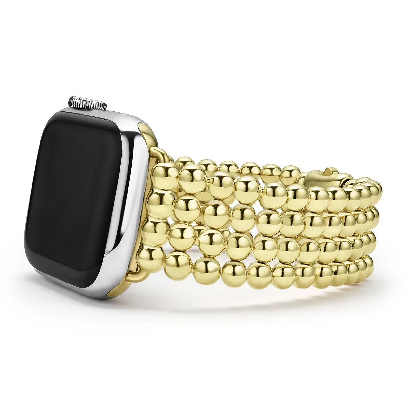 women vintage-style bangles -Smart Caviar 18K Gold Infinite Caviar Beaded Watch Bracelet - 38-45mm