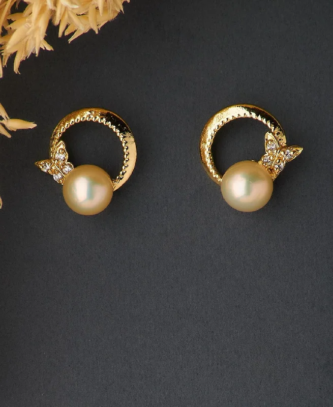 women hoop and stud earrings -Mini Butterfly Pearl Studded Earring