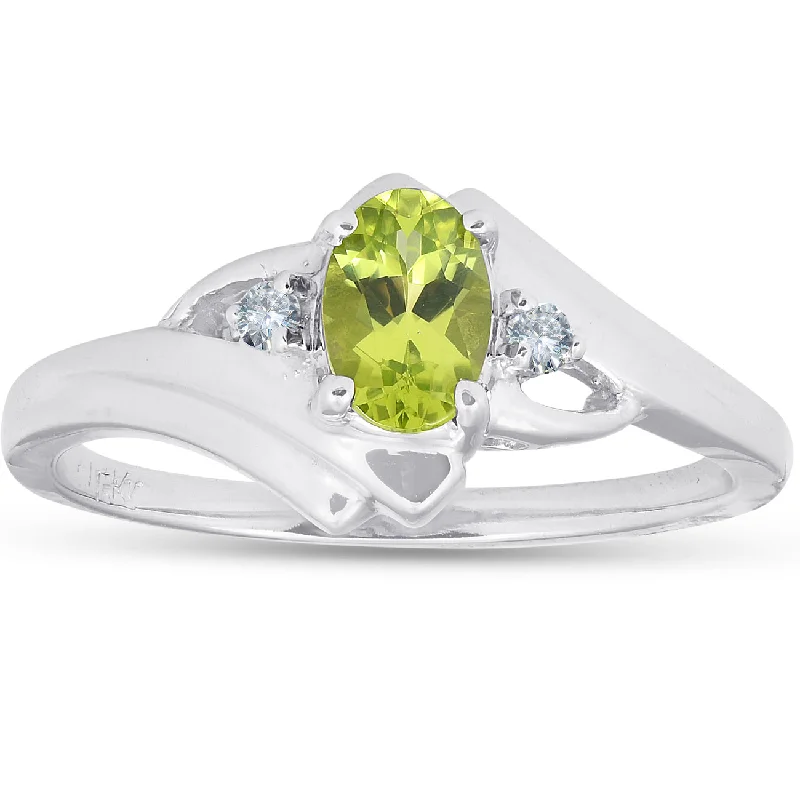 women custom halo engagement rings -5/8ct Oval Peridot & Diamond Ring 14K White Gold