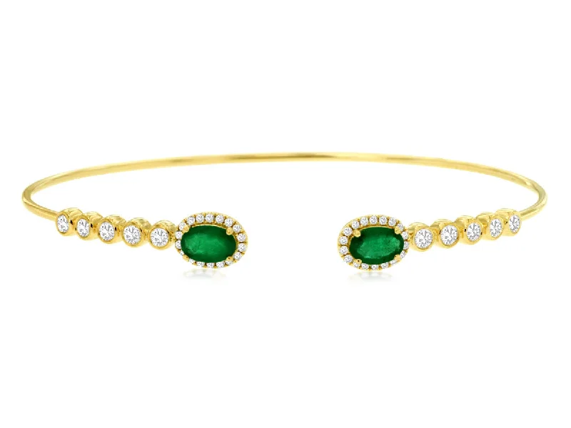 women stacking charm bracelets -Emerald and Diamond Accented Cuff Bracelet