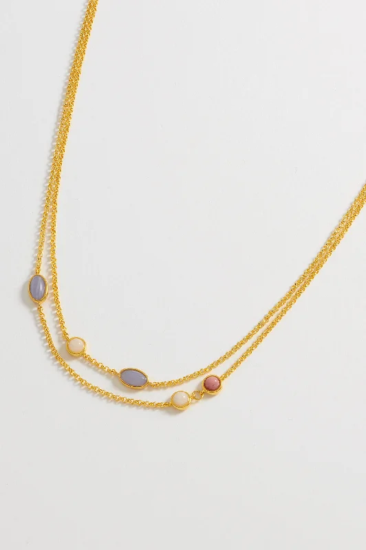 women choker necklaces -Gemstone Double Chain Necklace