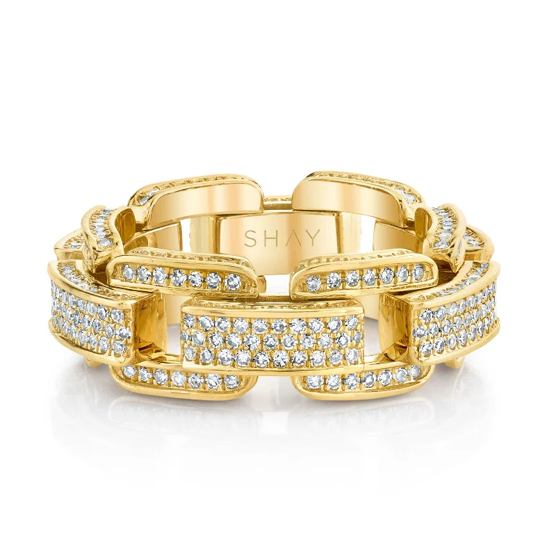 women men’s wedding rings -DIAMOND PAVE DECO LINK RING