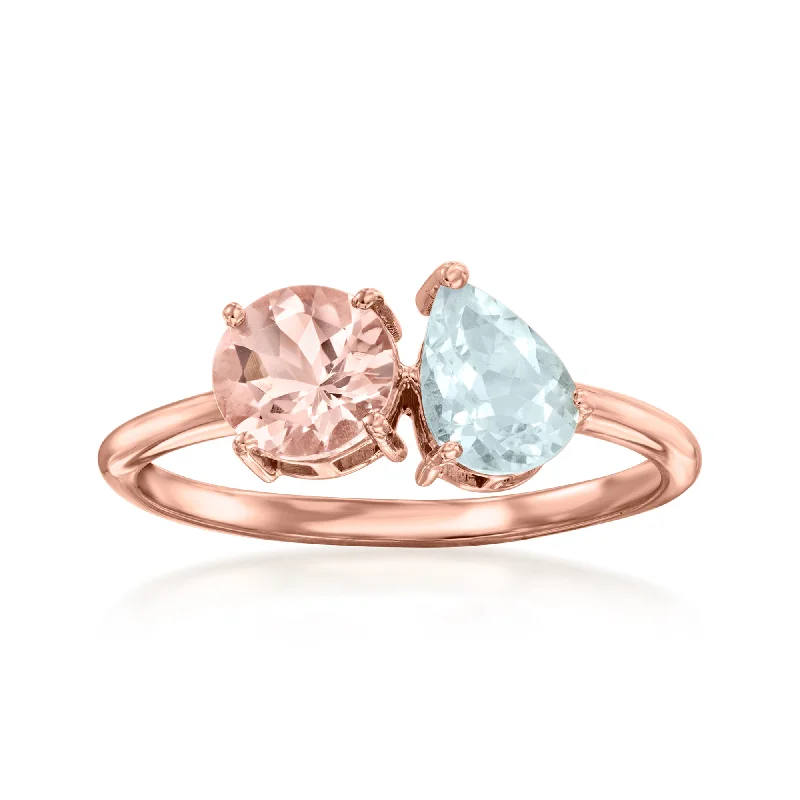 women black diamond engagement rings -Ross-Simons Aquamarine and . Morganite Toi Et Moi Ring in 14kt Rose Gold