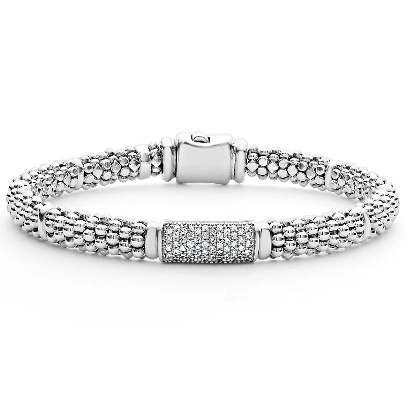 women adjustable charm bracelets -Signature Caviar Caviar Diamond Bracelet | 6mm