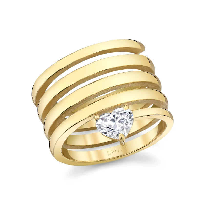 women art deco wedding bands -SOLID GOLD DIAMOND HEART SPIRAL RING