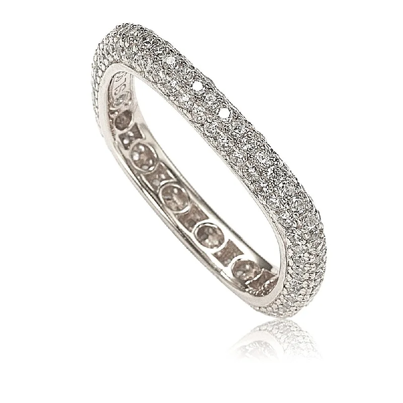 women vintage gold engagement rings -Suzy Levian Sterling Silver Cubic Zirconia Modern Pave Square Eternity Band