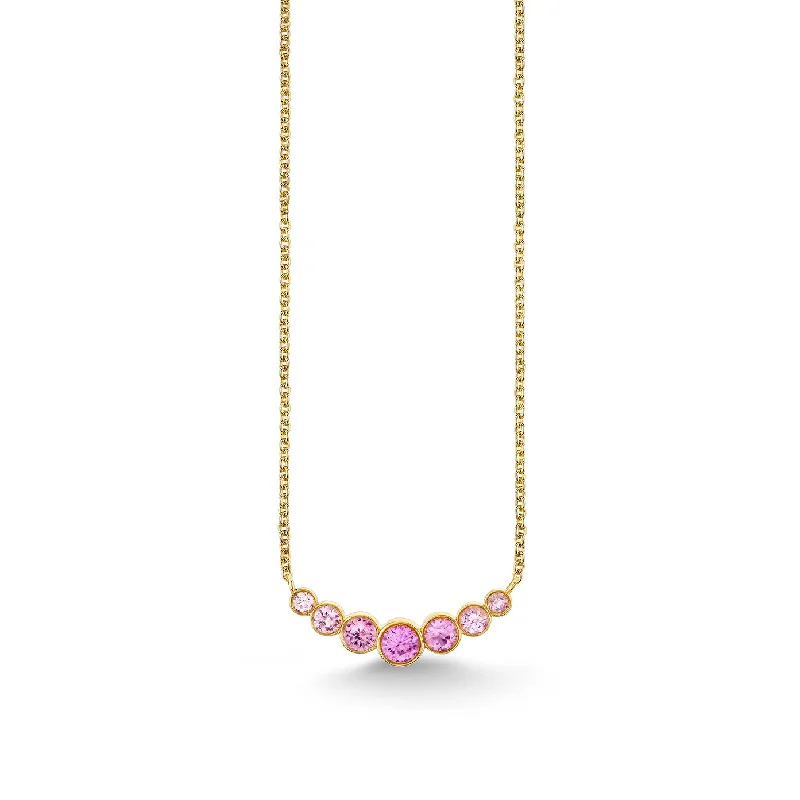 women rose gold necklaces -Gold & Pink Sapphire Graduated Bezel Necklace