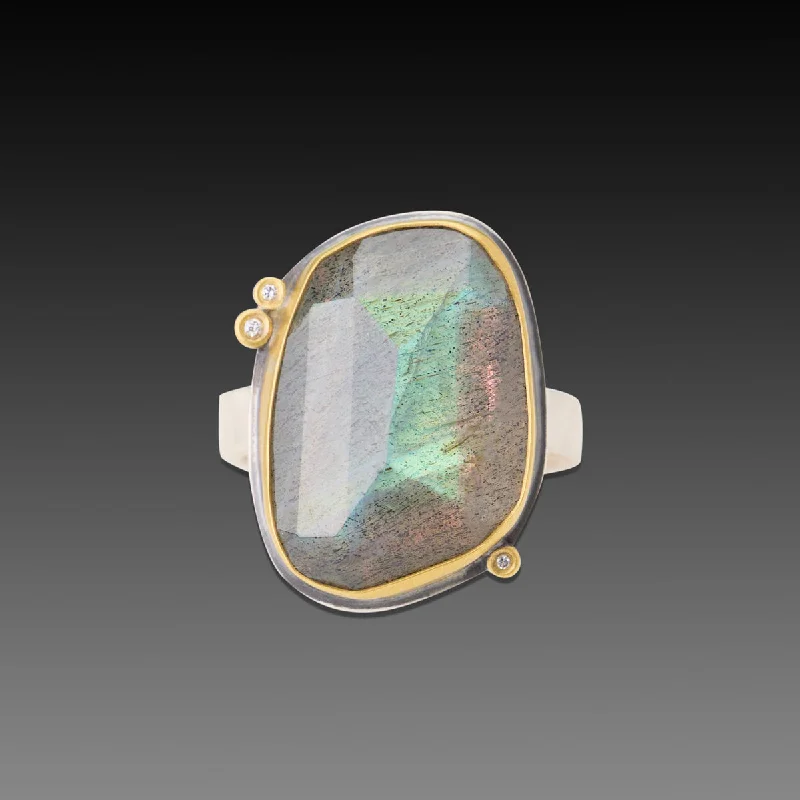 women romantic rings -Labradorite Ring with Diamonds