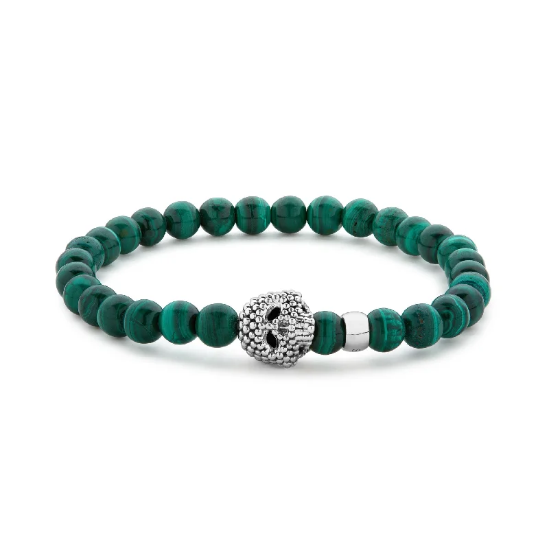 women chunky gold bracelets -Anthem Malachite Skull Bracelet