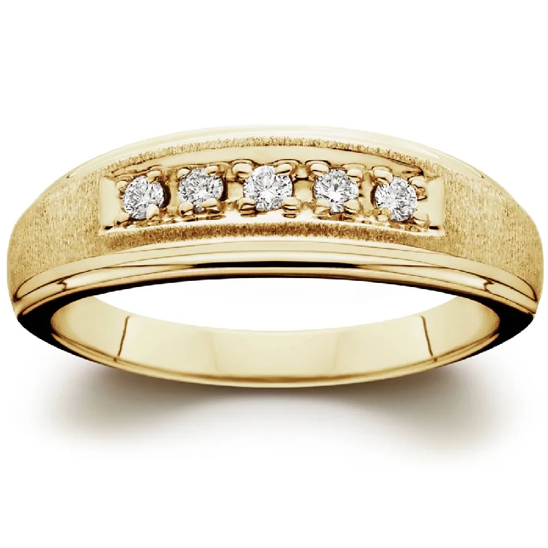 women luxury diamond engagement rings -Mens 1/6ct 14K Yellow Gold Diamond Wedding Ring Band