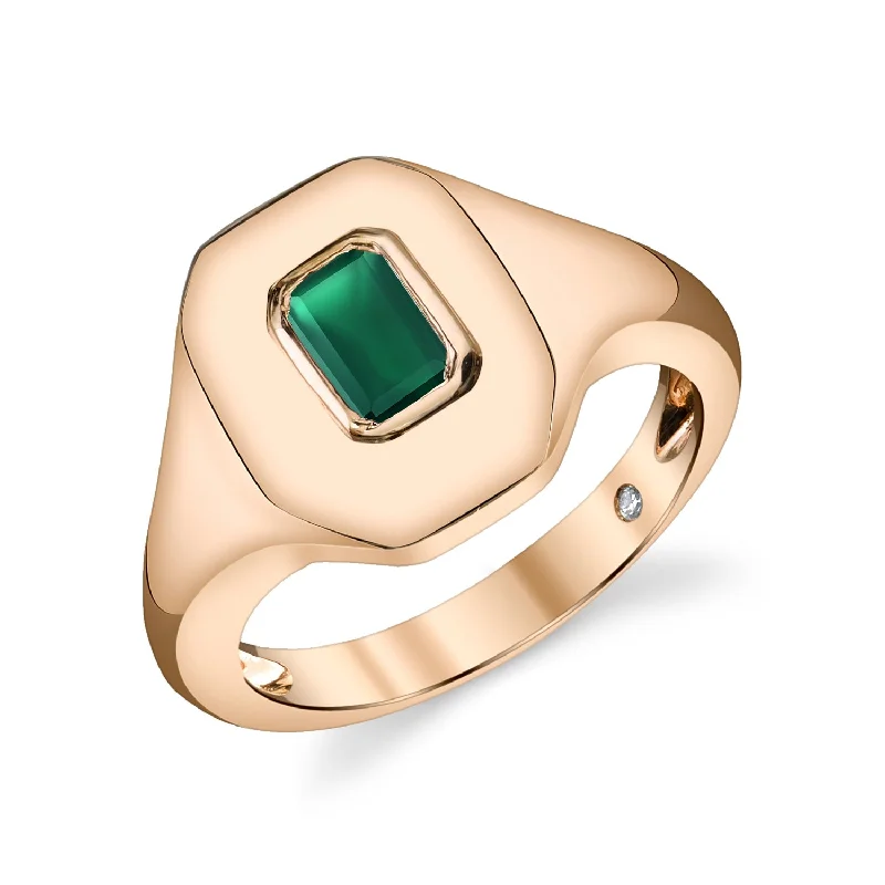 women romantic rings -READY TO SHIP EMERALD BAGUETTE PINKY RING