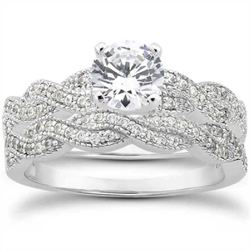 women eternity engagement rings -5/8ct Pave Diamond Infinity Engagement Wedding Ring Set Vintage White Gold 14k