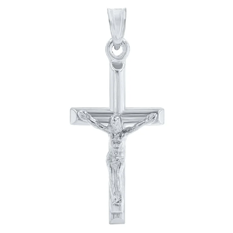 women chunky necklaces -14K White Gold Polished Religious Cross Tubular Crucifix Pendant