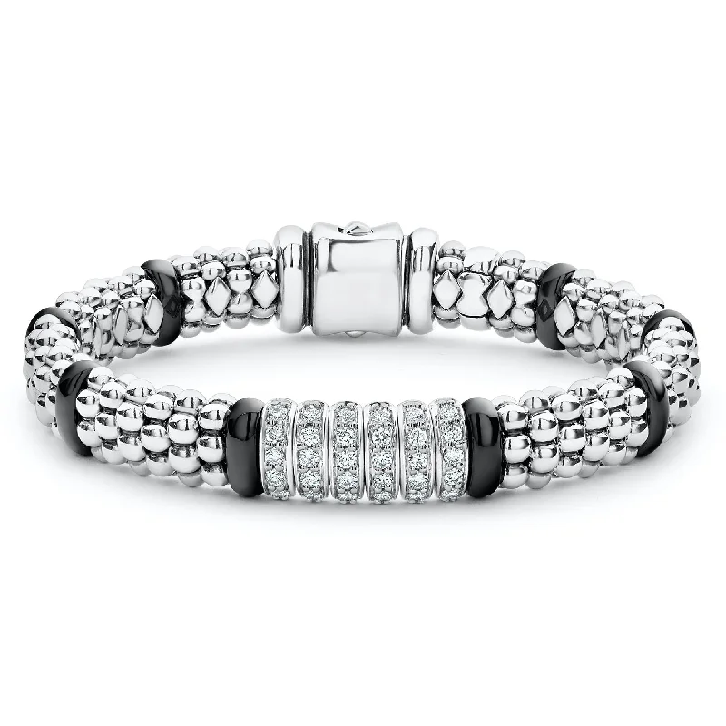 women antique bracelets -Black Caviar Six Station Diamond Caviar Bracelet | 9mm