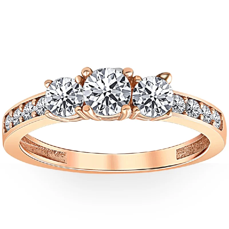 women gold engagement rings -1ct 3 Stone Diamond Engagement Ring 14K Rose Gold