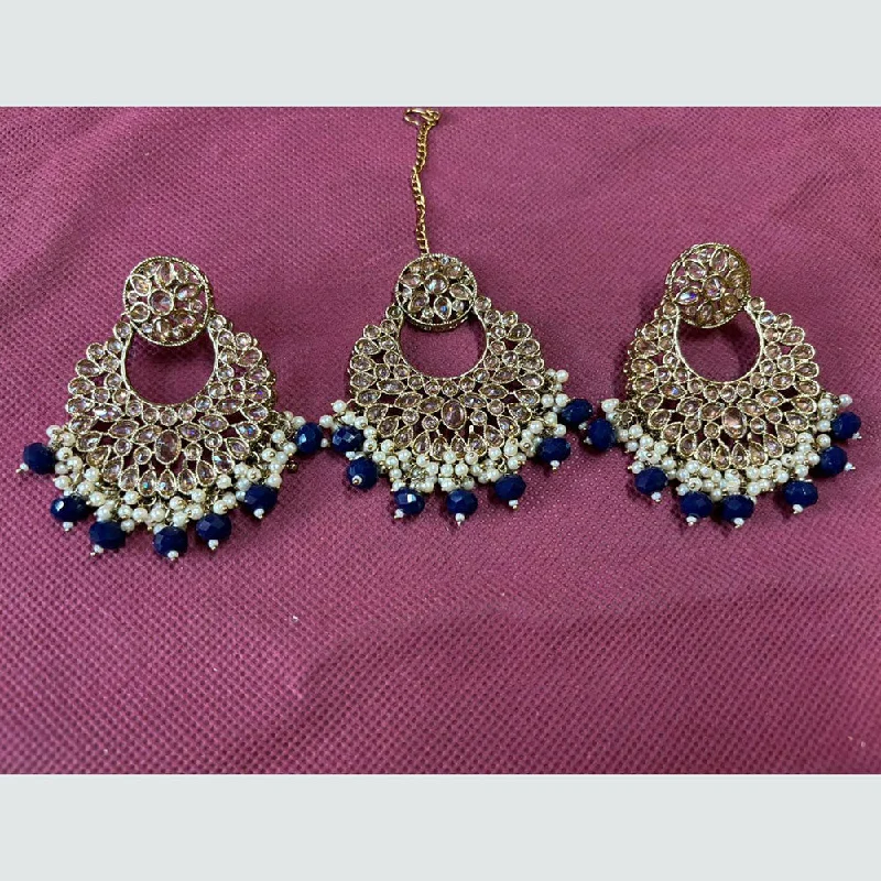 women cubic zirconia earrings -Shree Chamunda Jewellers Gold Plated Crystal Stone Dangler Earrings With Maangtikka