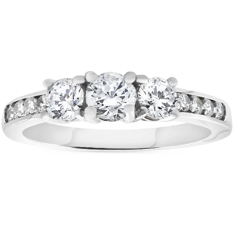 women stackable engagement rings -1ct 3-stone Diamond Engagement Ring 14K White Gold