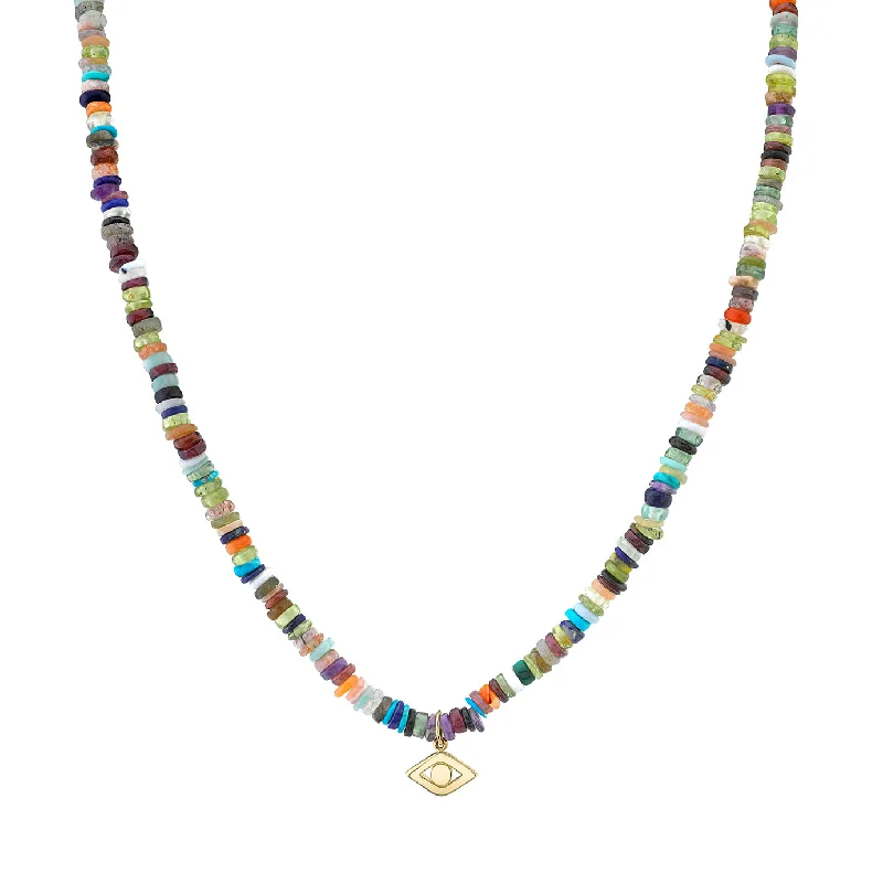 women short necklaces -Pure Gold Eye on Rainbow Heishi Necklace