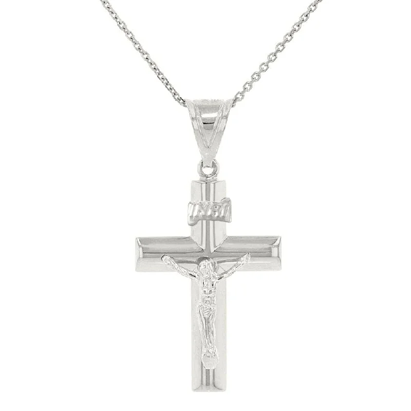 women trendy necklaces -14k White Gold Simple Cross Charm Crucifix with Jesus Pendant Necklace