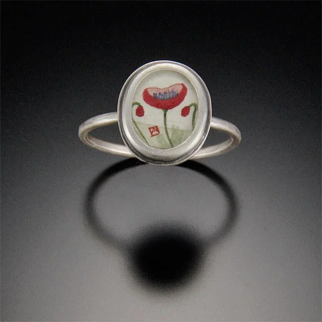 women large rings -Tiny Oval Poppy Ring