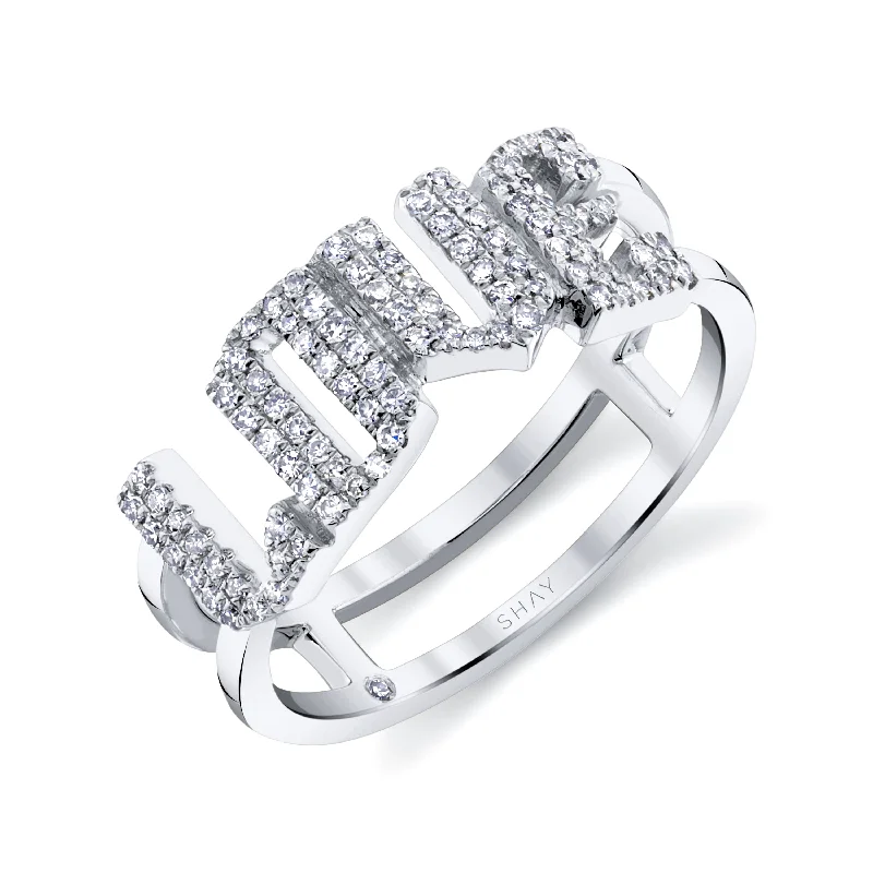 women affordable engagement rings -DIAMOND PAVE PERSONALIZED STACKED 4 LETTER RING