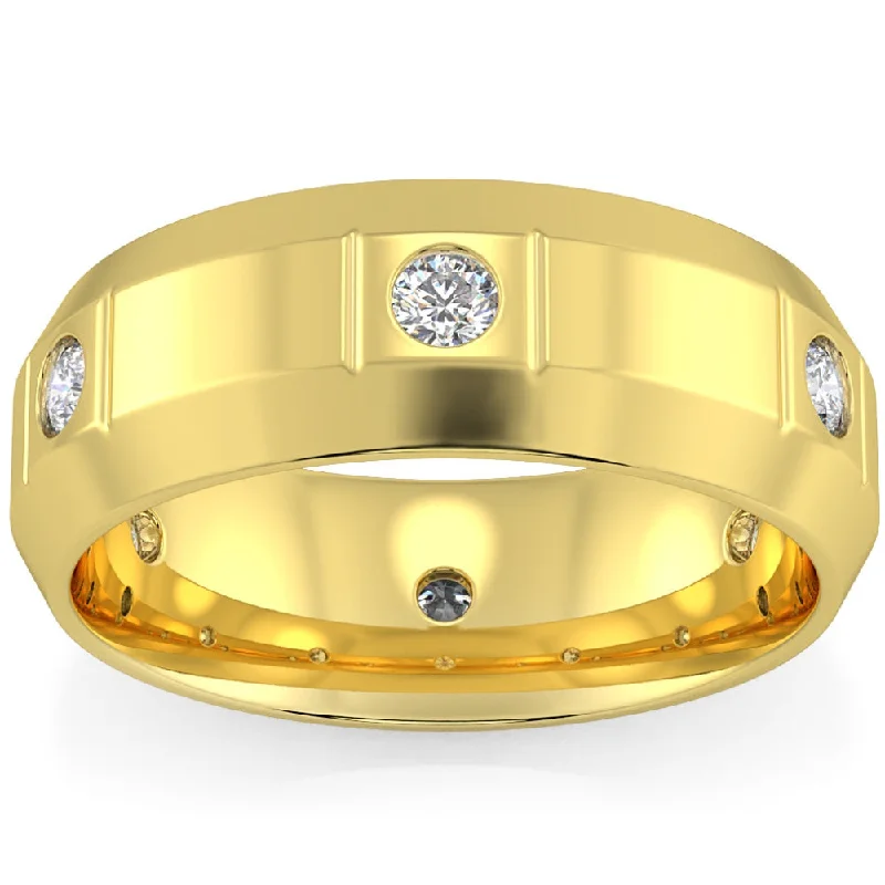 women birthstone rings for engagement -Men's 3/4Ct Round Cut Diamond Polished 8mm Wedding Ring Gold Lab Grown