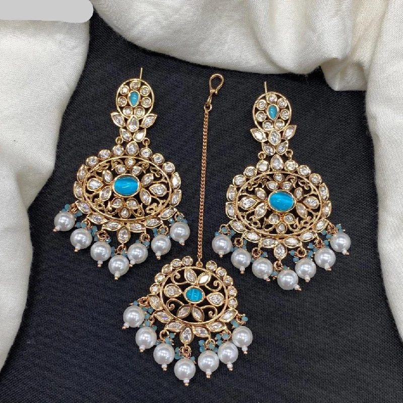 women boho earrings -Amoliya Jewels Gold Plated Polki Kundan And Pearl Dangler Earrings With Mangtikka