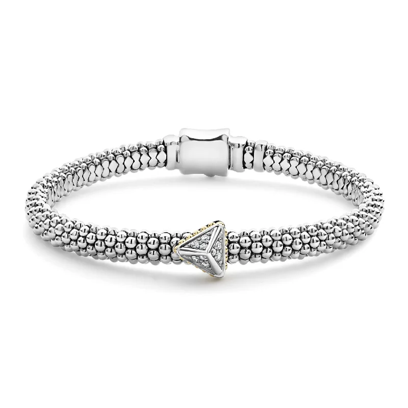 women silver cuff bracelets -KSL Single Station Pyramid Diamond Caviar Bracelet | 6mm