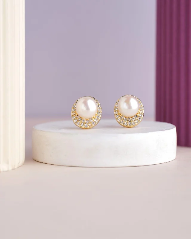 women luxury diamond earrings -Oval Pearl Stud Earring