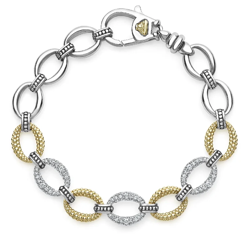 women jewelry bangles -Caviar Lux Three Station Diamond Link Bracelet