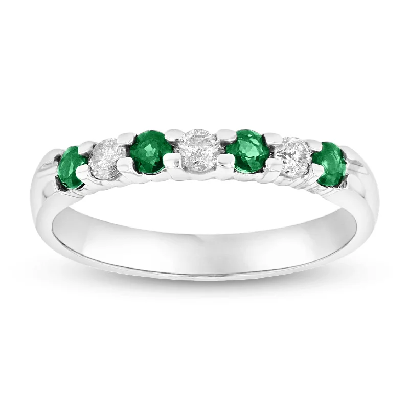 women antique engagement rings -14K Gold Ring 0.35ct tw Round Diamonds and Emeralds Prong Set Band