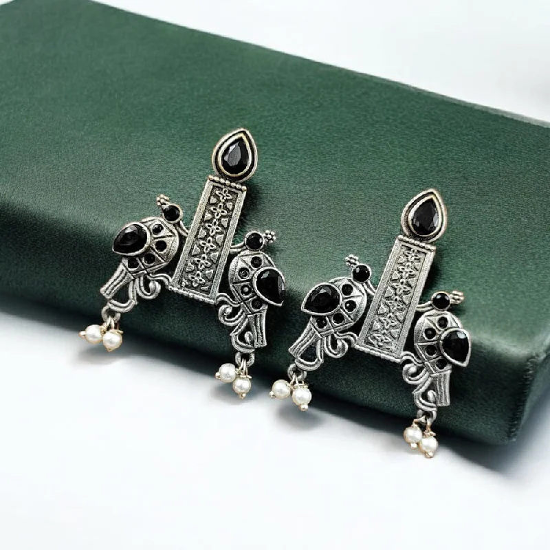 women multicolor earrings -Maharani Jewels Oxidised Plated Pota Stone Dangler Earrings