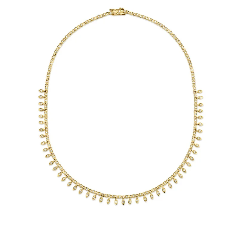 women link necklaces -Gold & Diamond Marquise Eye Eternity Front Fringe Necklace