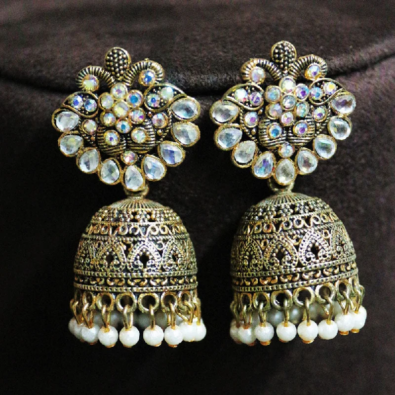 women dangle earrings -H K Fashion Gold Plated Crystal Stone And  Pearls Jhumki Earrings