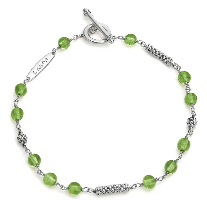 women birthstone bangles -Caviar Icon Peridot Beaded Bracelet