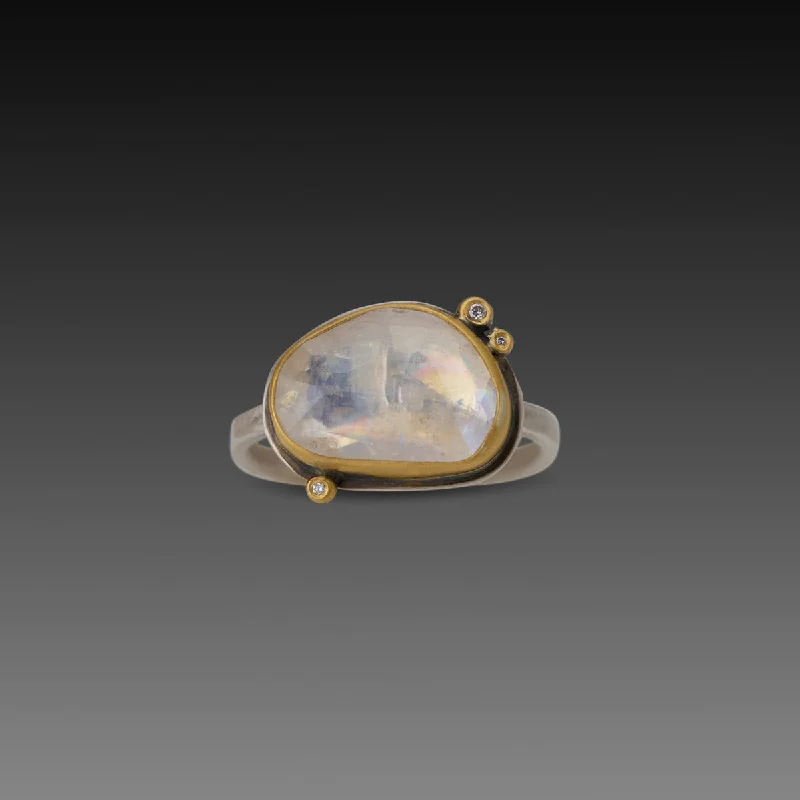 women chic rings -Glowing Rainbow Moonstone Ring with Diamonds