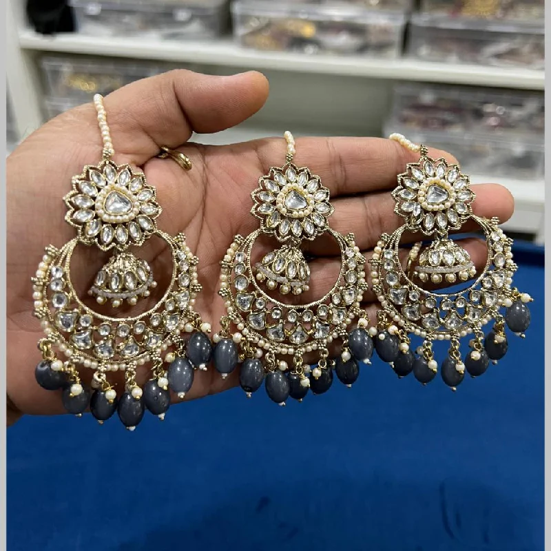 women dainty stud earrings -Hira Collections Gold Plated Kundan Stone And Pearls Dangler Earrings Maangtikka