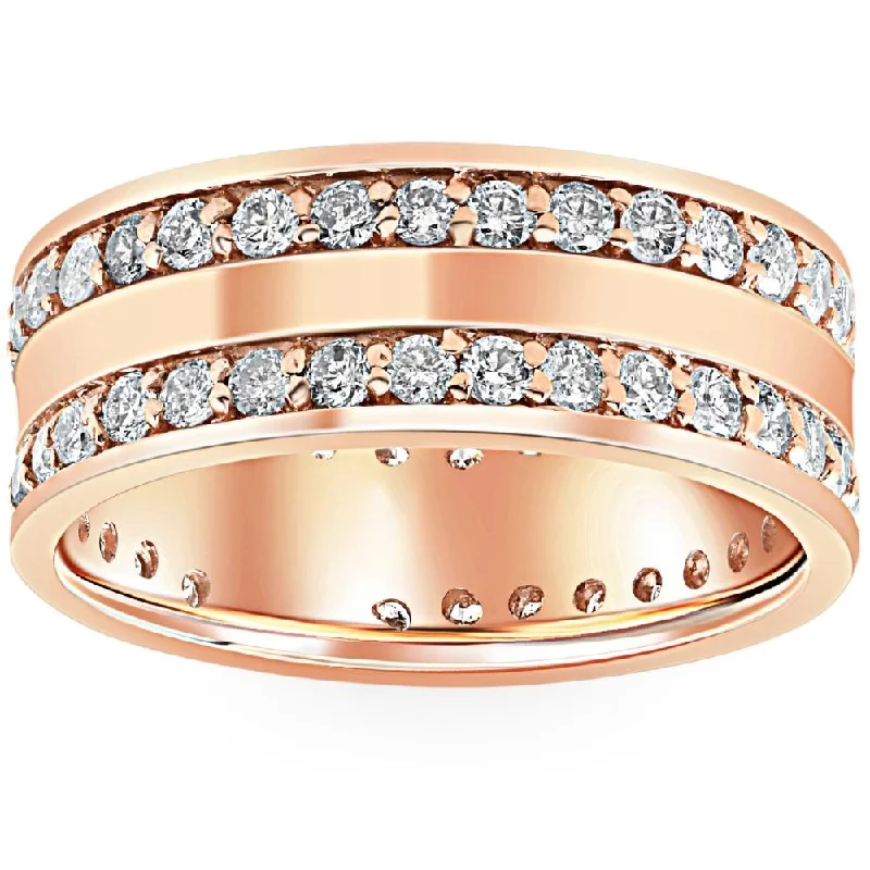 women affordable engagement rings -1 1/2ct Double Row Diamond Eternity Wedding Ring 14K Rose Gold Double Row Band