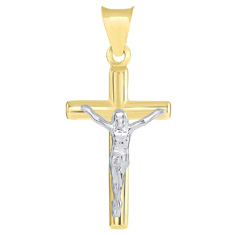 women diamond necklaces -14k Yellow Gold Small Latin Cross Two Tone Crucifix Pendant