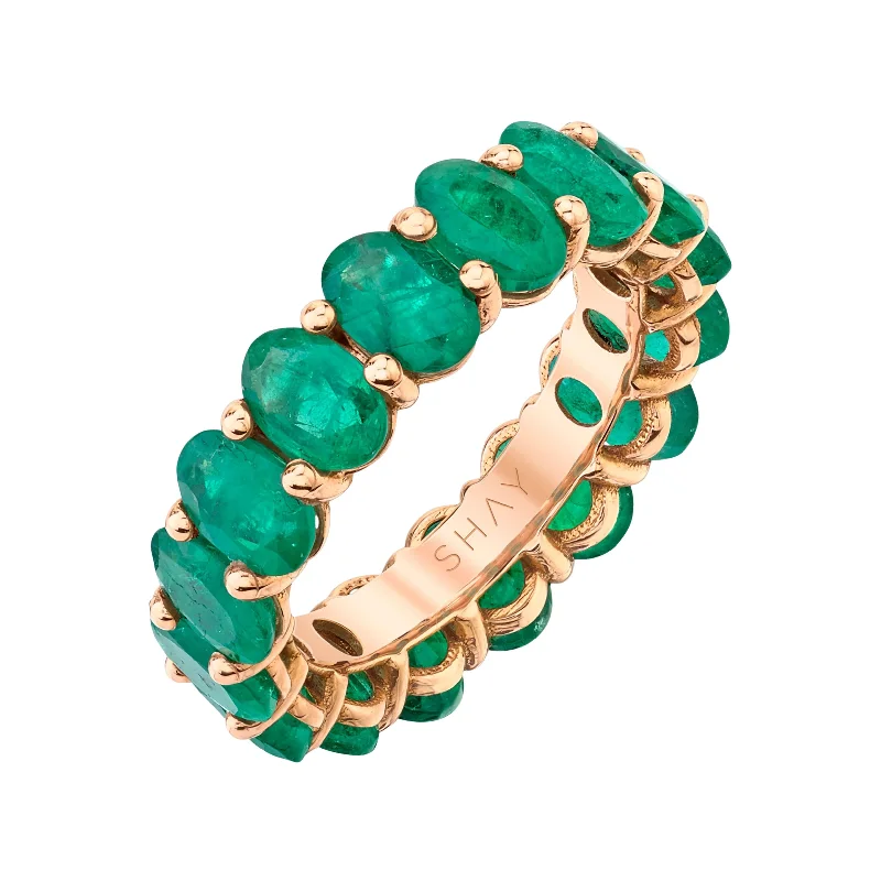 women art deco wedding bands -EMERALD OVAL ETERNITY BAND