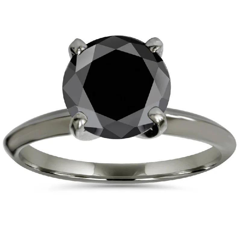 women classic solitaire diamond engagement rings -2ct Black Diamond Solitaire Engagement Ring 14K Black Gold