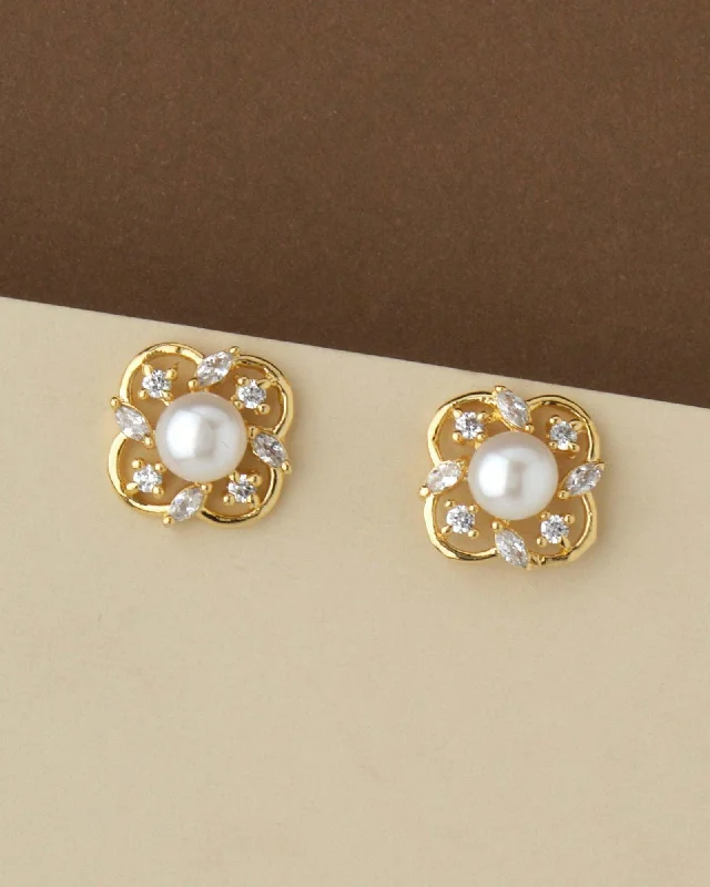 women large hoop earrings -Trendy Pearl & Stone Stud Earring