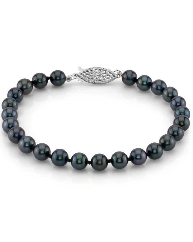 women custom gemstone bracelets -Black Akoya Pearl Bracelet, 5.5-6.0mm - Choose Your Quality