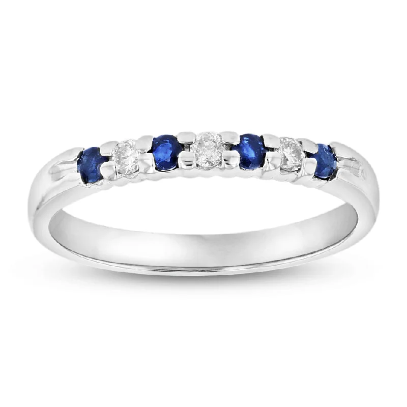 women affordable diamond engagement rings -14K Gold Ring 0.27ct tw Round Diamonds and Sapphires Prong Set Band