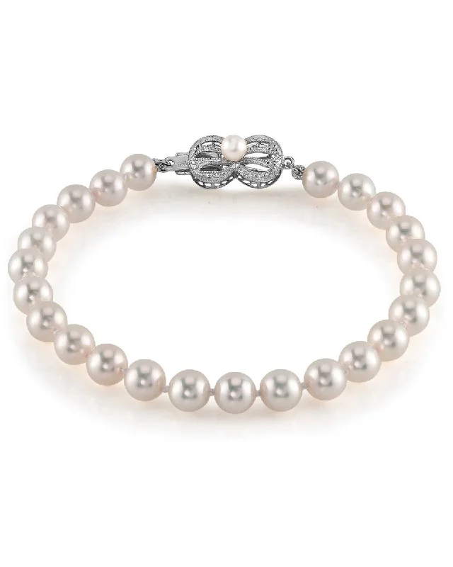 women stacking bracelets -White Japanese Hanadama Akoya Pearl Bracelet, 6.5-7.0mm