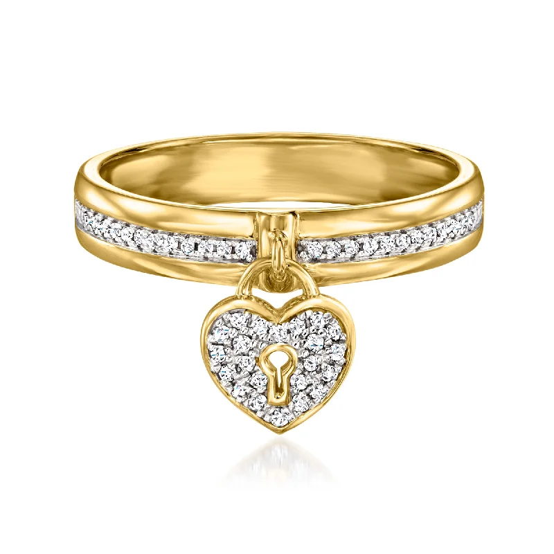 women men’s engagement rings -Ross-Simons Diamond Heart Lock Ring in 18kt Gold Over Sterling