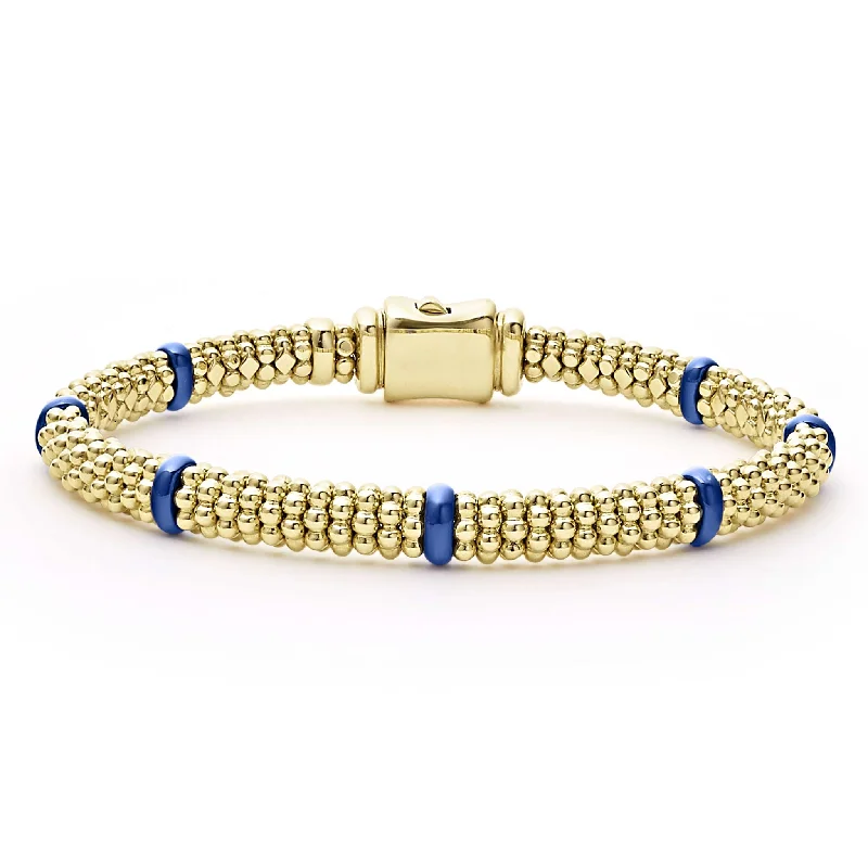 women friendship bracelets -Blue Caviar Ceramic and 18K Gold Caviar Bracelet | 6mm