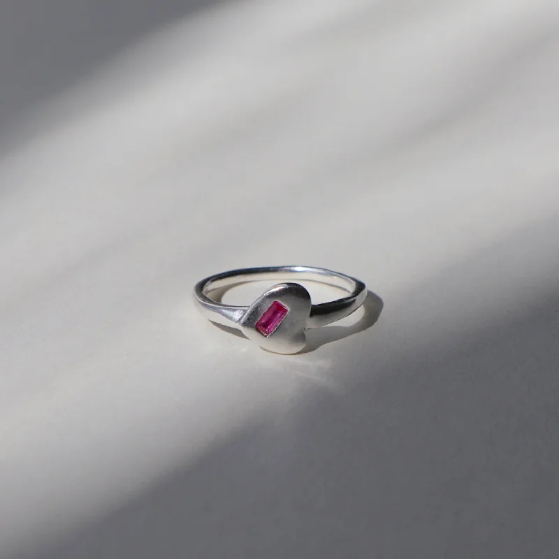 women platinum rings -'Power Pinkie' Heart Ring