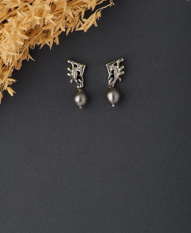 women drop stud earrings -Trendy Pearl Hang Earring