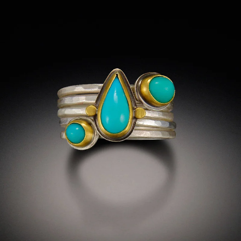 women sterling silver engagement rings -Three Turquoise Stacking Ring Set